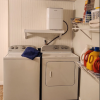 Washer and dryer with shelves